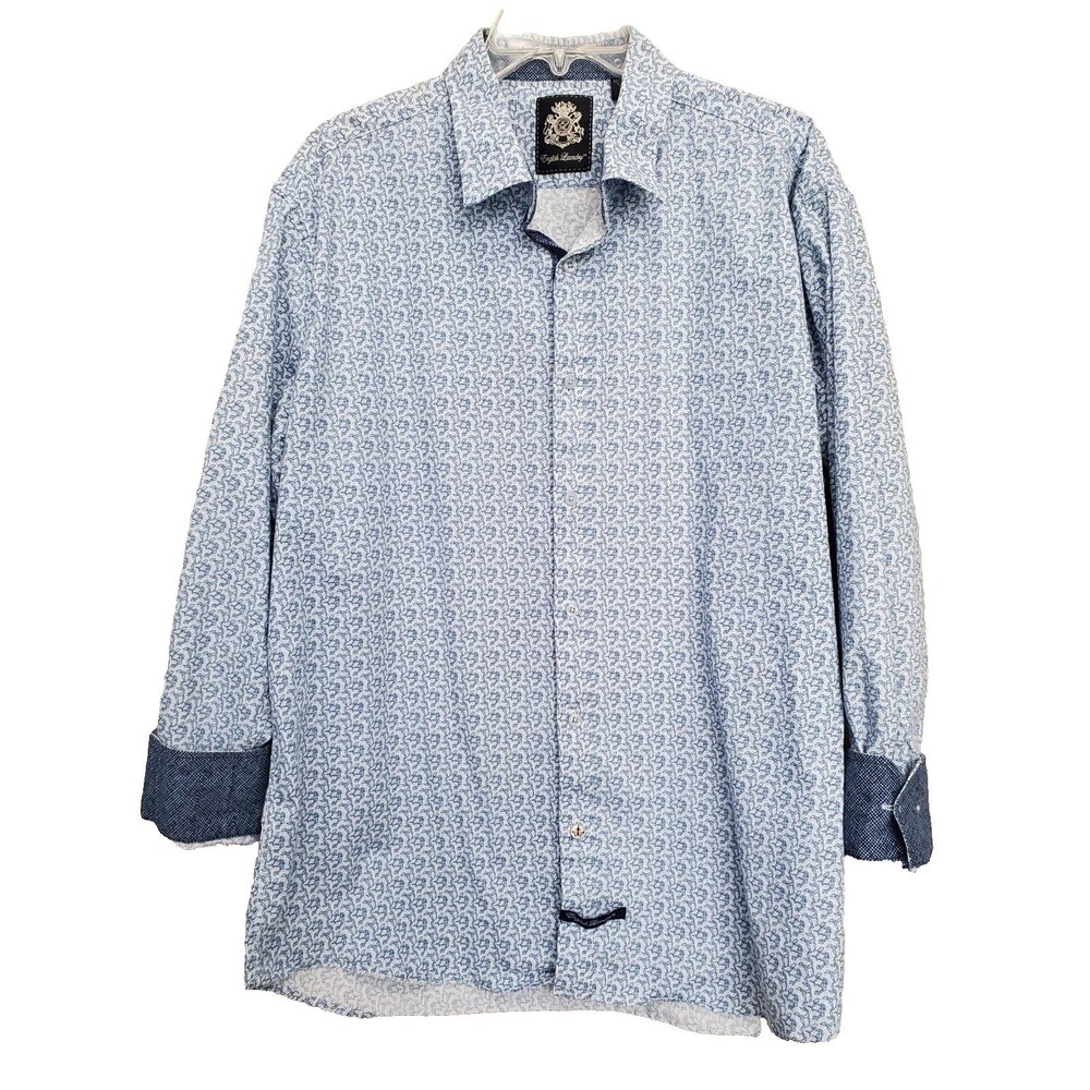 English Laundry Men's Cotton Blend Geo Print Flip Cuff Button-Up Shirt Size XL